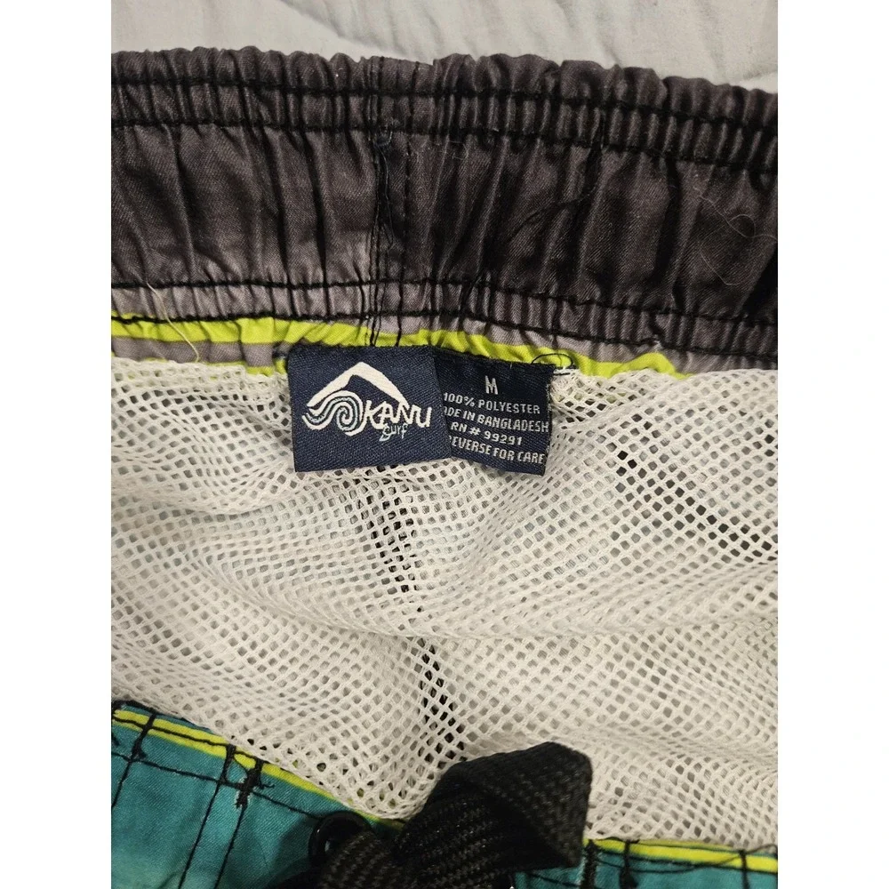 Kanu Surf Avalon Mens Swim Board Trunks Striped Black Green Blue Medium 6454